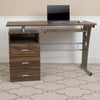 Rustic Walnut Desk with Three Drawer Pedestal and Pull-Out Keyboard Tray - Flash Furniture