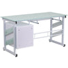 White Computer Desk with Frosted Glass Top and Three Drawer Pedestal - Flash Furniture