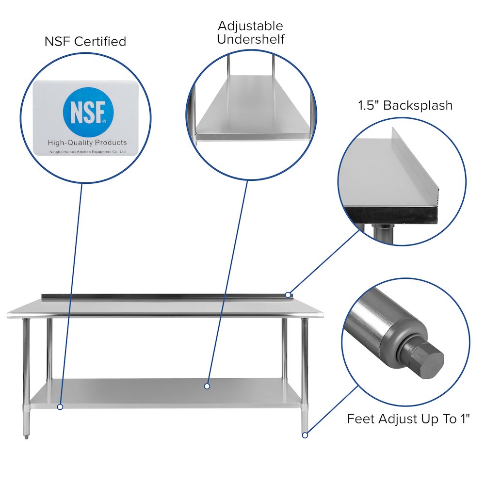 Stainless Steel 18  Gauge Prep and Work Table - Flash Furniture