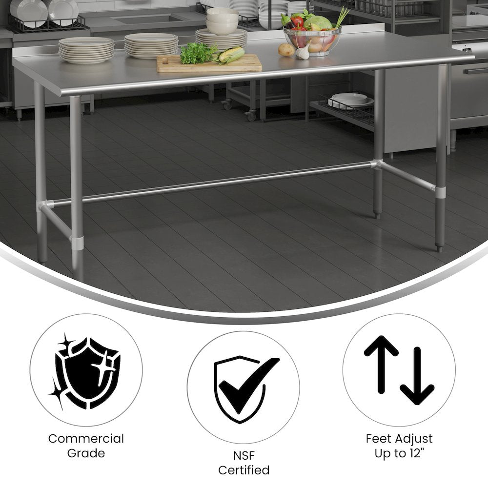18 Gauge Open Base Kitchen Prep and Work Table with 1.5'' Backsplash - Flash Furniture