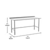 18 Gauge Open Base Kitchen Prep and Work Table with 1.5'' Backsplash - Flash Furniture