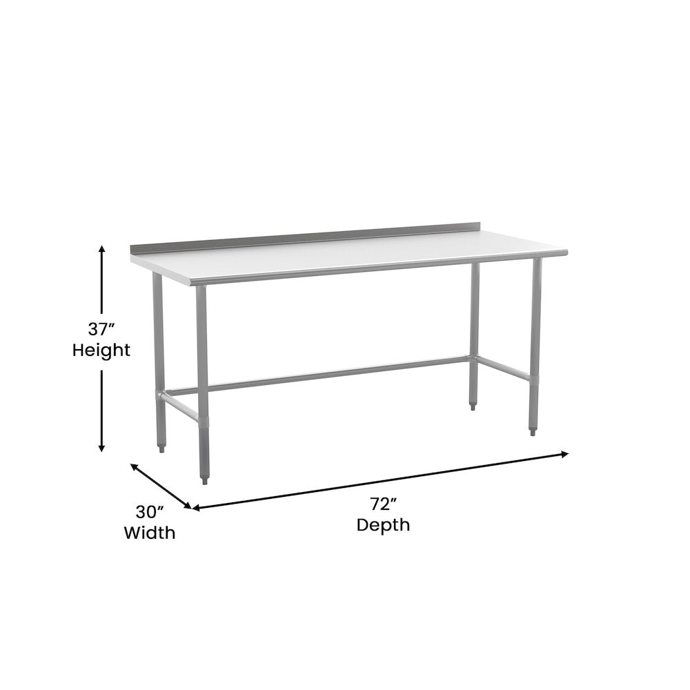 18 Gauge Open Base Kitchen Prep and Work Table with 1.5'' Backsplash - Flash Furniture