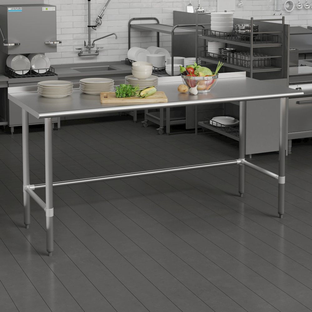 18 Gauge Open Base Kitchen Prep and Work Table with 1.5'' Backsplash - Flash Furniture