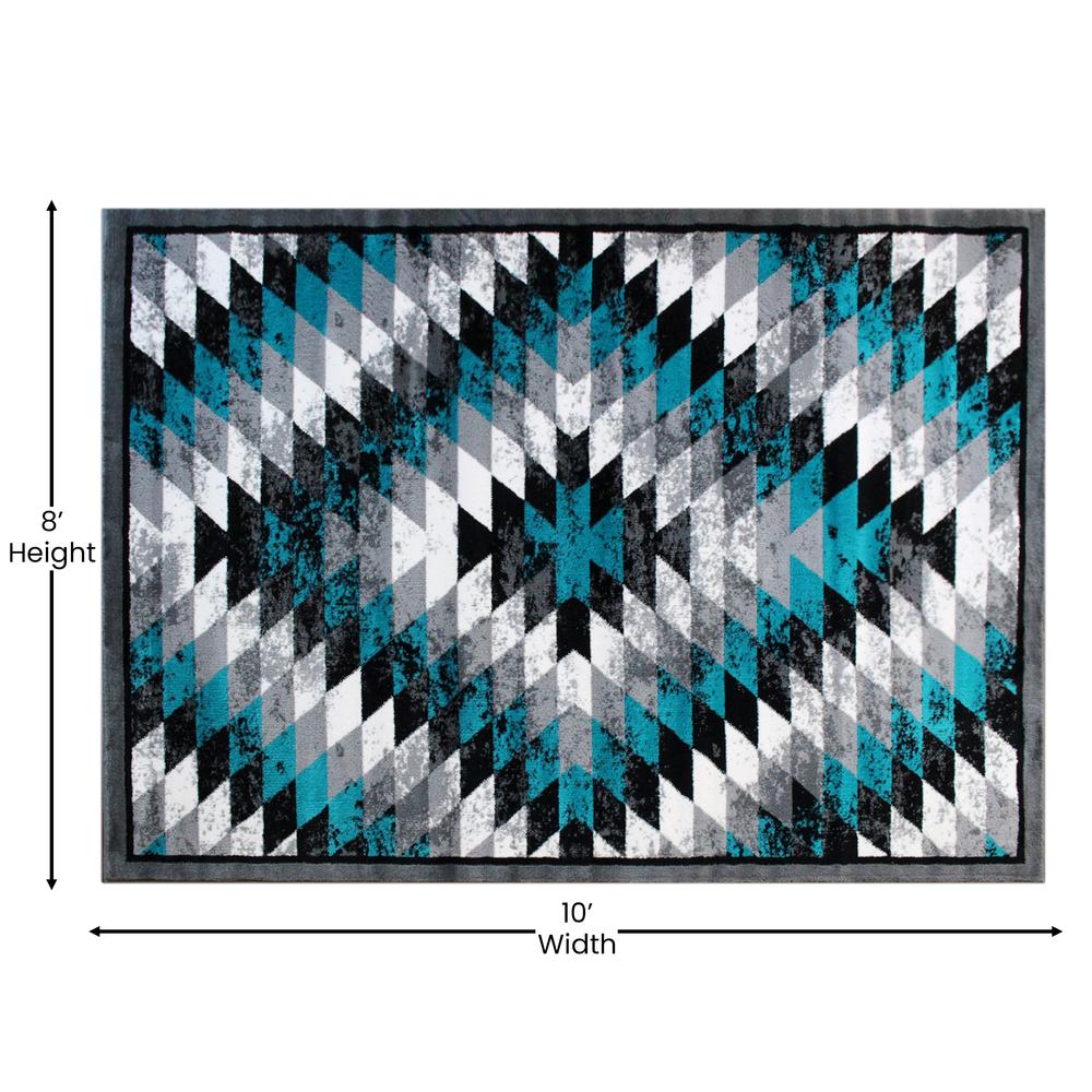 Southwestern 8' x 10' Turquoise Area Rug - Olefin Rug with Jute Backing - Flash Furniture