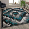 Southwestern 8' x 10' Turquoise Area Rug - Olefin Rug with Jute Backing - Flash Furniture