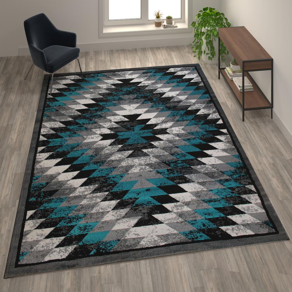 Southwestern 8' x 10' Turquoise Area Rug - Olefin Rug with Jute Backing - Flash Furniture