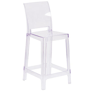 Ghost Counter Stool with Square Back in Transparent Crystal - Flash Furniture