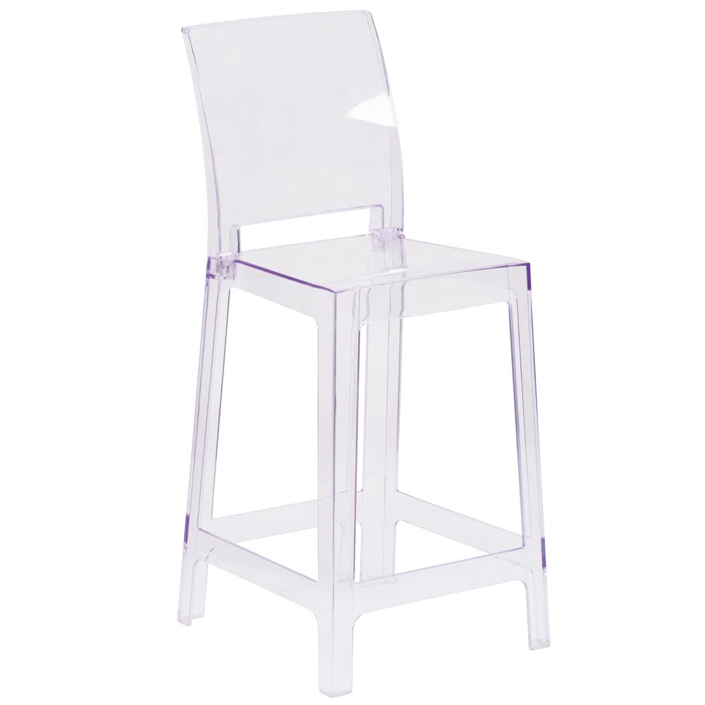 Ghost Counter Stool with Square Back in Transparent Crystal - Flash Furniture