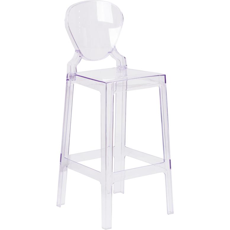 Ghost Barstool with Tear Back in Transparent Crystal - Flash Furniture