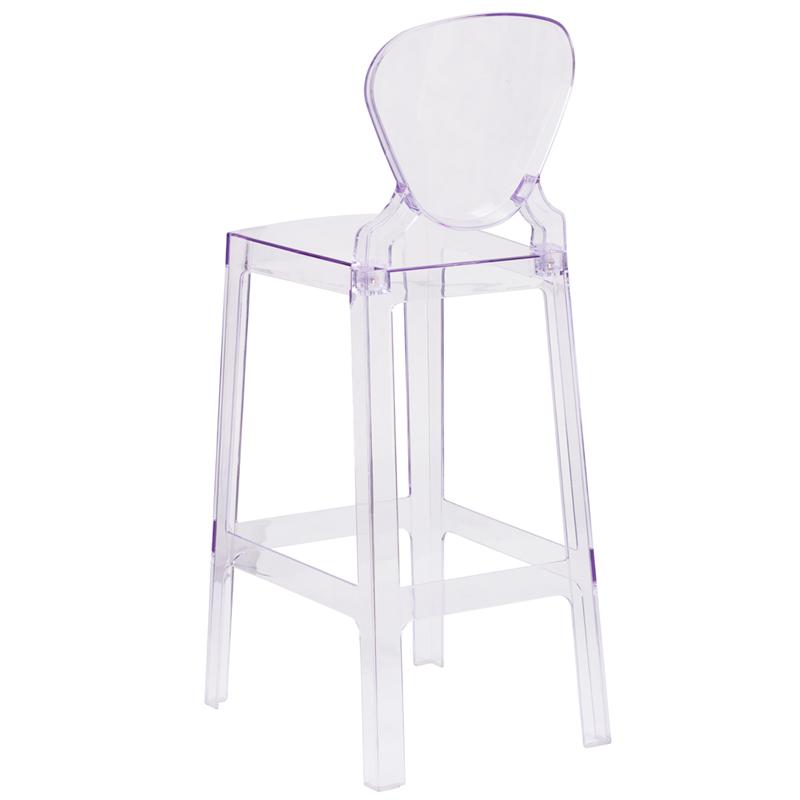 Ghost Barstool with Tear Back in Transparent Crystal - Flash Furniture