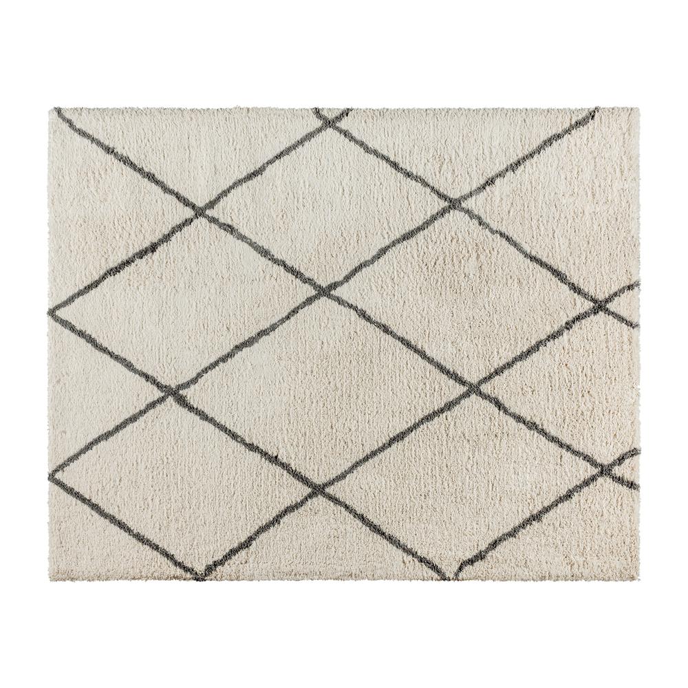 Shag Style Diamond Trellis Area Rug - 8' x 10' - Ivory/Gray Polyester (PET) - Flash Furniture