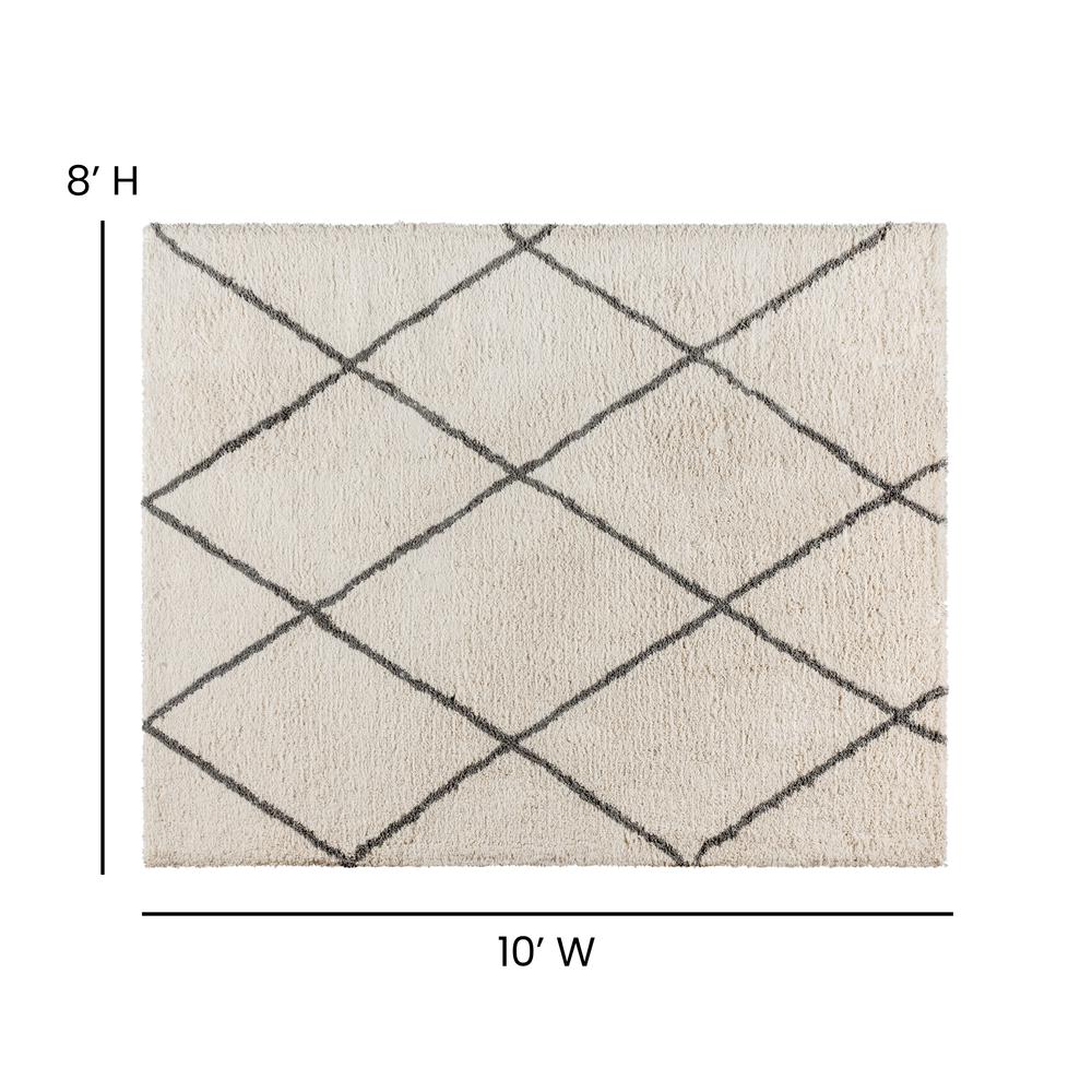 Shag Style Diamond Trellis Area Rug - 8' x 10' - Ivory/Gray Polyester (PET) - Flash Furniture