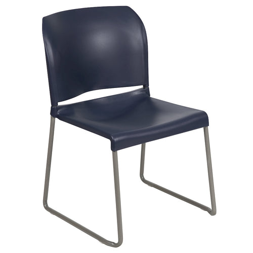 Navy Full Back Contoured Stack Chair with Gray Powder Coated Sled Base - Flash Furniture