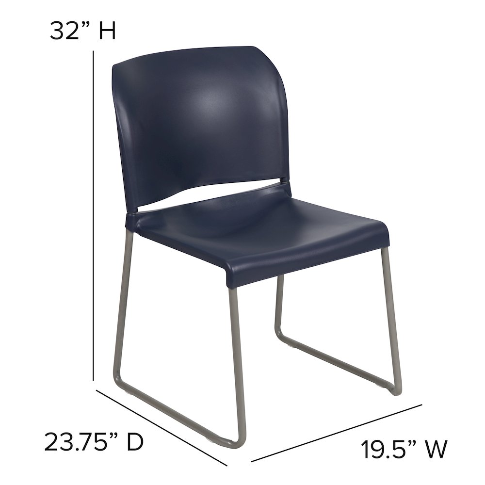 Navy Full Back Contoured Stack Chair with Gray Powder Coated Sled Base - Flash Furniture