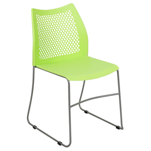 Green Stack Chair with Air-Vent Back and Gray Powder Coated Sled Base - Flash Furniture