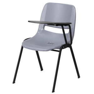 Gray Ergonomic Shell Chair with Left Handed Flip-Up Tablet Arm - Flash Furniture