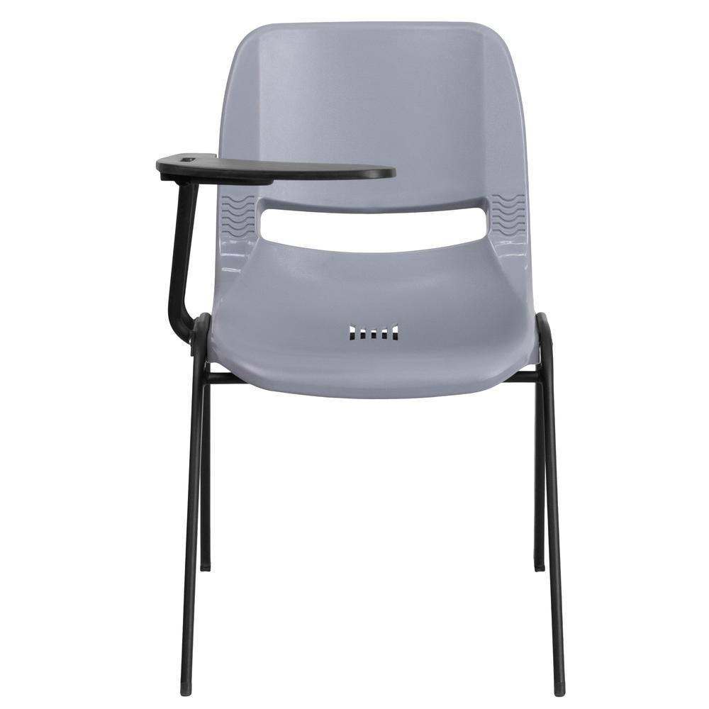 Gray Ergonomic Shell Chair with Right Handed Flip-Up Tablet Arm - Flash Furniture
