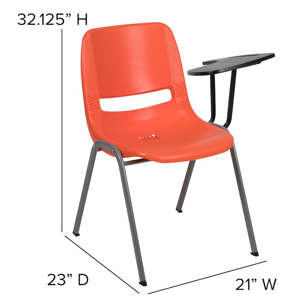 Orange Ergonomic Shell Chair with Left Handed Flip-Up Tablet Arm - Flash Furniture