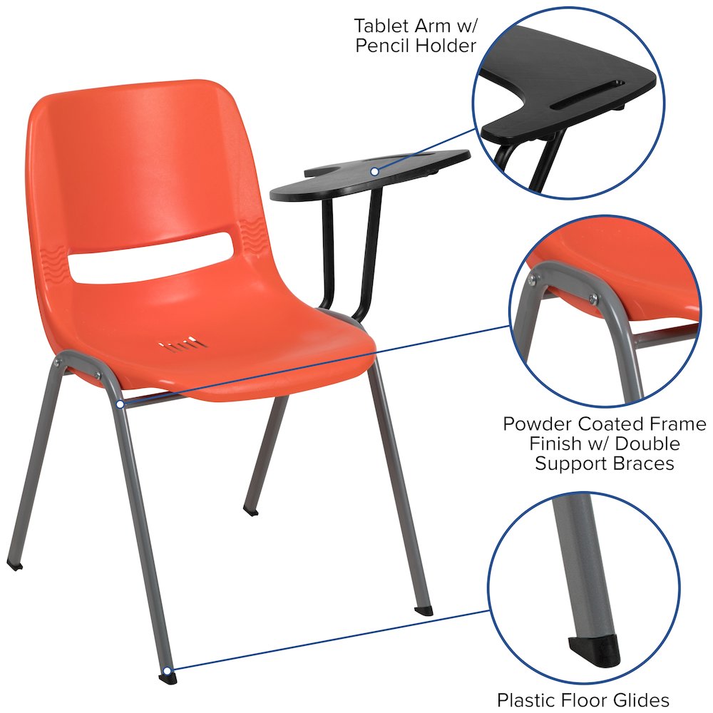 Orange Ergonomic Shell Chair with Left Handed Flip-Up Tablet Arm - Flash Furniture