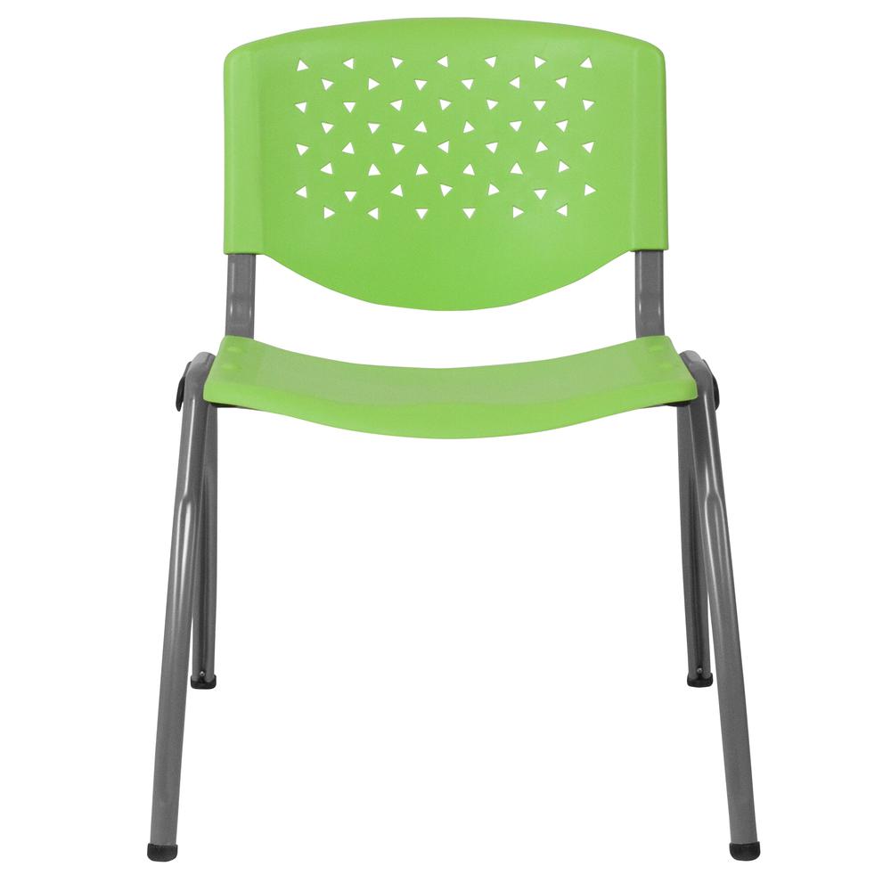 Green Plastic Stack Chair with Titanium Gray Powder Coated Frame - Flash Furniture