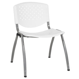 White Plastic Stack Chair with Titanium Gray Powder Coated Frame - Flash Furniture