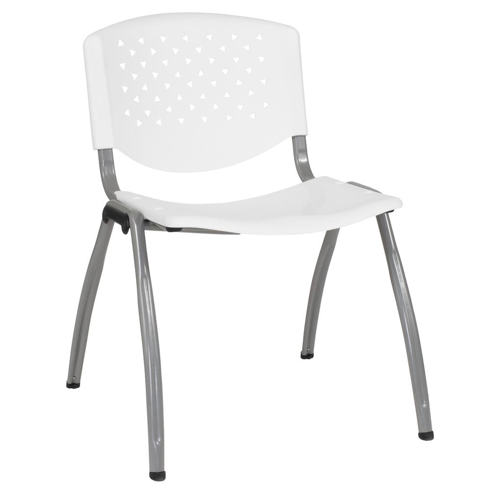 White Plastic Stack Chair with Titanium Gray Powder Coated Frame - Flash Furniture