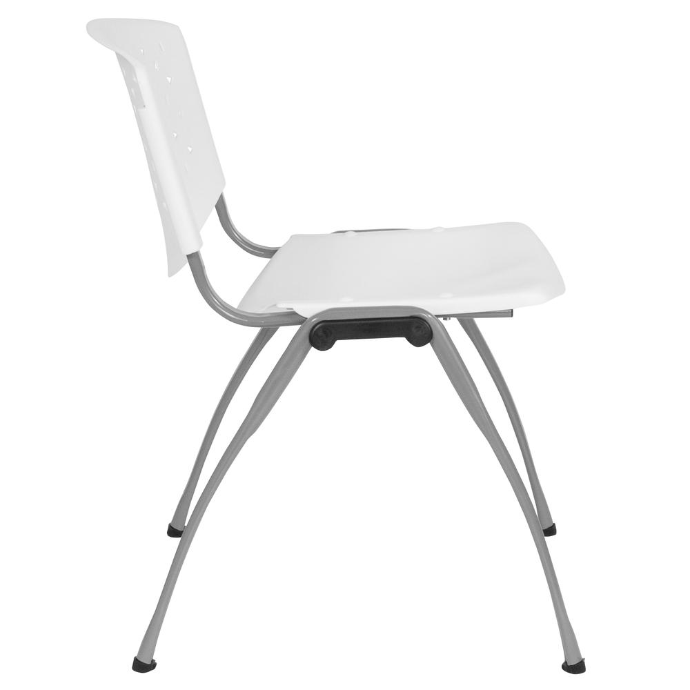 White Plastic Stack Chair with Titanium Gray Powder Coated Frame - Flash Furniture