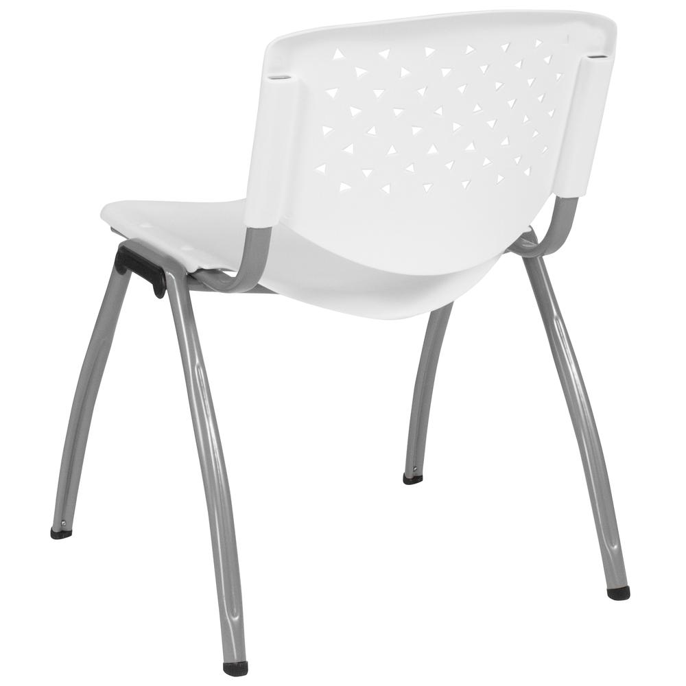 White Plastic Stack Chair with Titanium Gray Powder Coated Frame - Flash Furniture