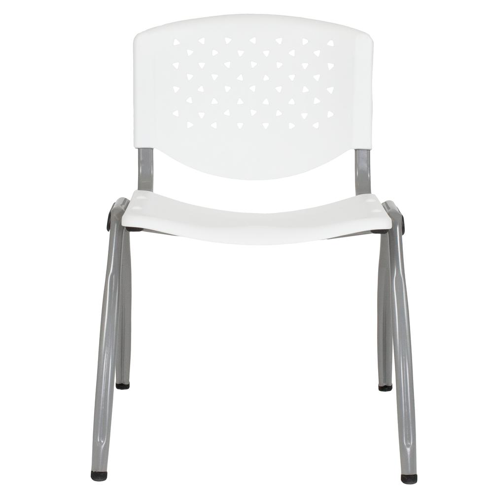White Plastic Stack Chair with Titanium Gray Powder Coated Frame - Flash Furniture