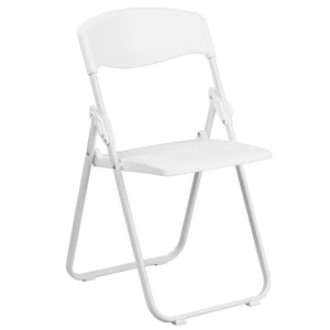 HERCULES Series 500 lb. Capacity Heavy Duty White Plastic Folding Chair with Built-in Ganging Brackets - Flash Furniture