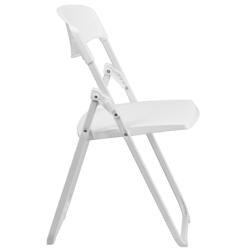 HERCULES Series 500 lb. Capacity Heavy Duty White Plastic Folding Chair with Built-in Ganging Brackets - Flash Furniture