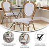 Bistro Stacking Chair, White and Gray PE Rattan and Bamboo Print Aluminum Frame - Flash Furniture