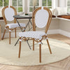 Bistro Stacking Chair, White and Gray PE Rattan and Bamboo Print Aluminum Frame - Flash Furniture