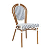 Bistro Stacking Chair, White and Navy PE Rattan and Bamboo Print Aluminum Frame - Flash Furniture