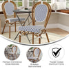 Bistro Stacking Chair, White and Navy PE Rattan and Bamboo Print Aluminum Frame - Flash Furniture