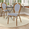 Bistro Stacking Chair, White and Navy PE Rattan and Bamboo Print Aluminum Frame - Flash Furniture