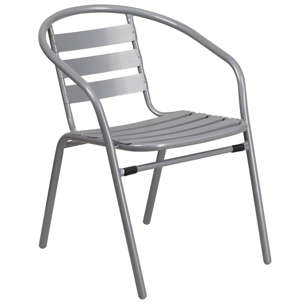 Silver Metal Restaurant Stack Chair with Aluminum Slats - Flash Furniture