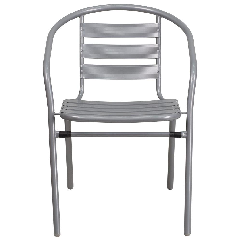 Silver Metal Restaurant Stack Chair with Aluminum Slats - Flash Furniture