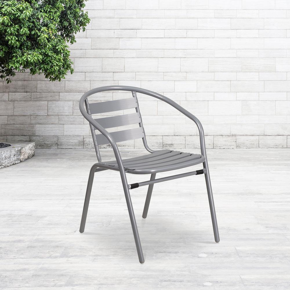 Silver Metal Restaurant Stack Chair with Aluminum Slats - Flash Furniture