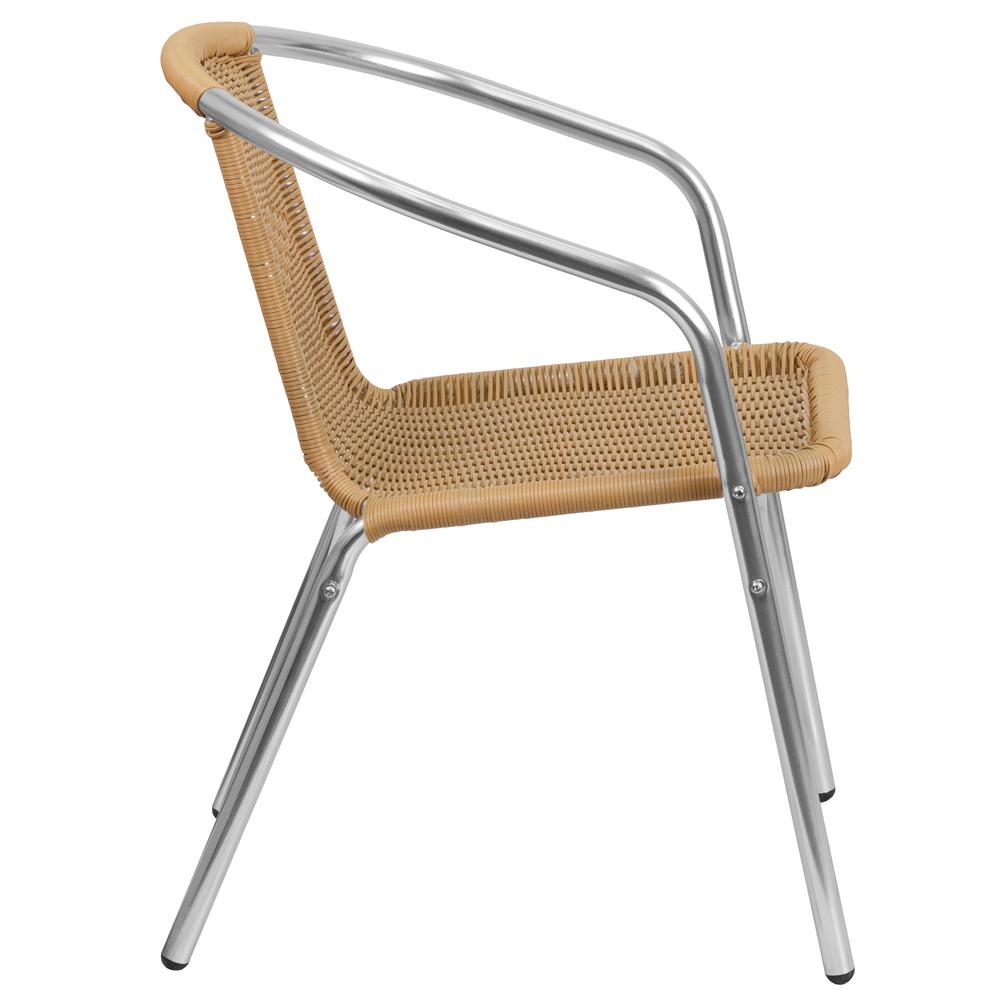 Commercial Aluminum and Beige Rattan Indoor-Outdoor Restaurant Stack Chair - Flash Furniture
