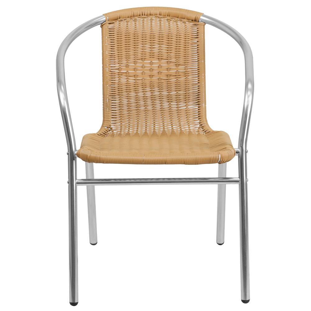 Commercial Aluminum and Beige Rattan Indoor-Outdoor Restaurant Stack Chair - Flash Furniture