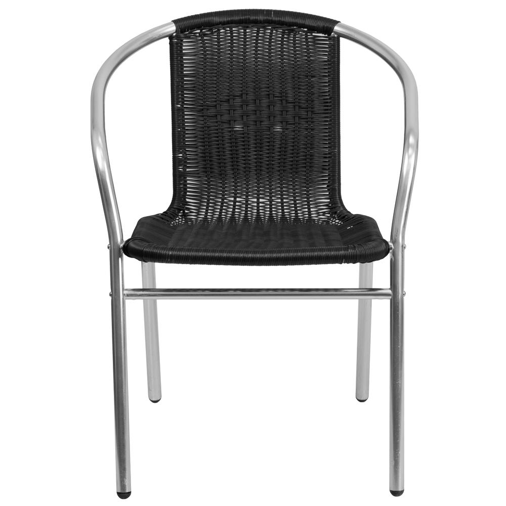 Commercial Aluminum and Black Rattan Indoor-Outdoor Restaurant Stack Chair - Flash Furniture