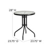 23.75'' Round Glass Metal Table with 2 Black Metal Aluminum Slat Stack Chairs - Flash Furniture