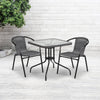28'' Square Tempered Glass Metal Table with Gray Rattan Edging - Flash Furniture