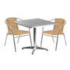31.5'' Square Aluminum Indoor-Outdoor Table Set with 2 Beige Rattan Chairs - Flash Furniture