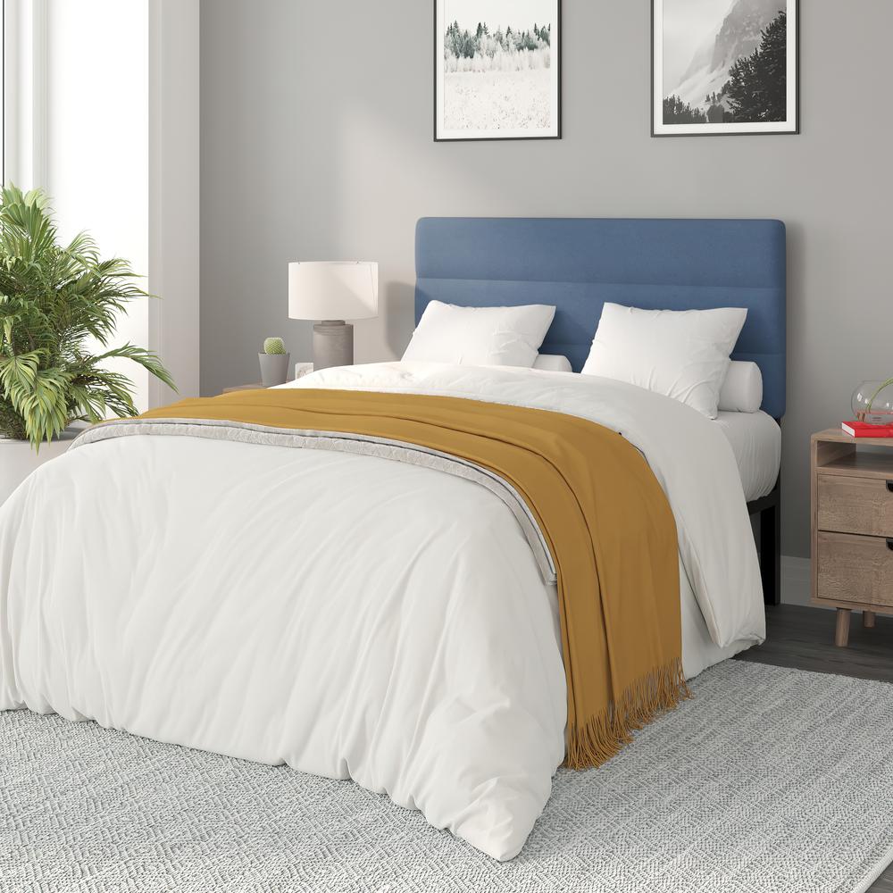 Full Channel Stitched Fabric Upholstered Headboard, from 44.5'' to 57.25'' - Blue - Flash Furniture