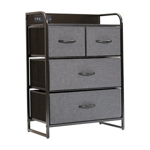 4 Drawer Nightstand with Charging Station, 2 USB Ports, Black Metal Frame - Flash Furniture