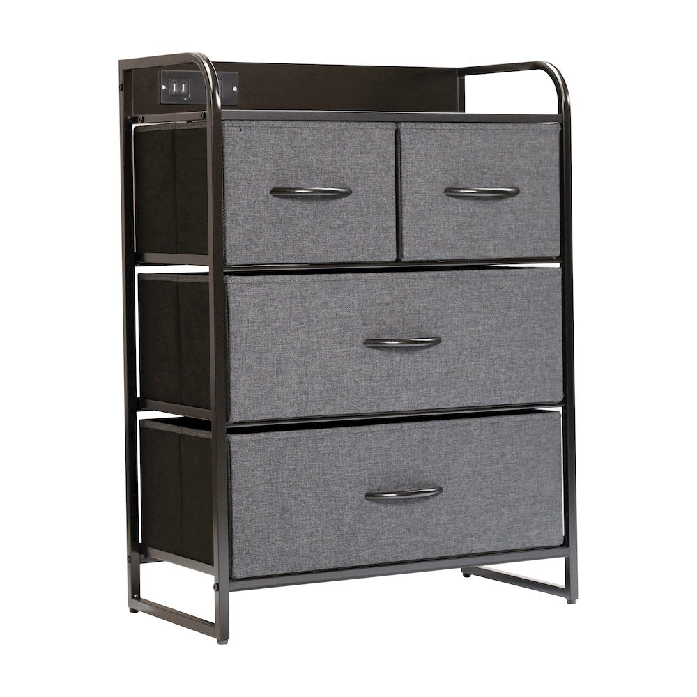 4 Drawer Nightstand with Charging Station, 2 USB Ports, Black Metal Frame - Flash Furniture