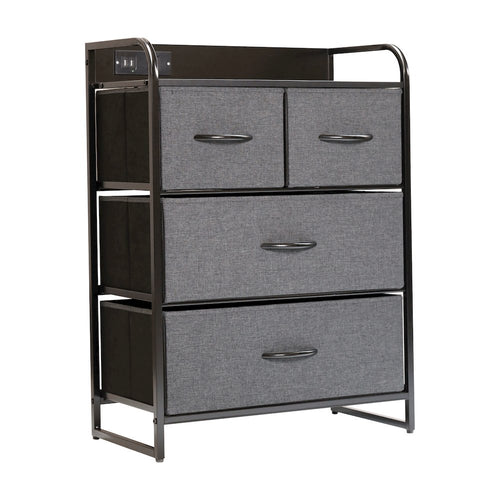 4 Drawer Nightstand with Charging Station, 2 USB Ports, Black Metal Frame - Flash Furniture
