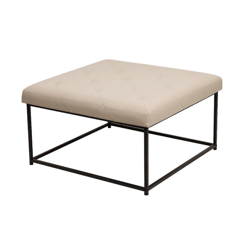30'' Square LeatherSoft Tufted Ottoman, Metal Frame,Beige LeatherSoft/Black Frame - Flash Furniture